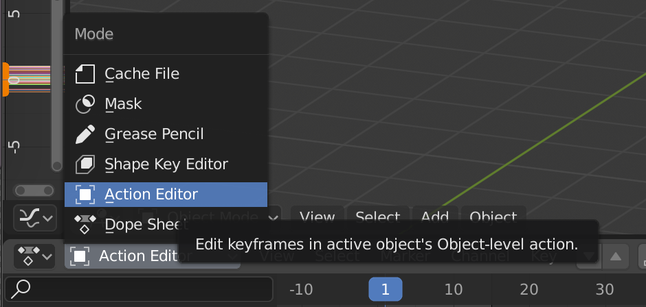 Blender UI - Action Editor Menu