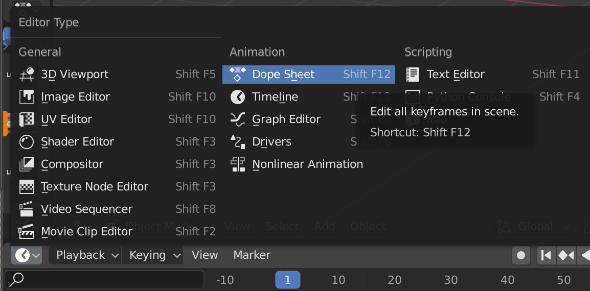 Blender UI - Dope Sheet Menu