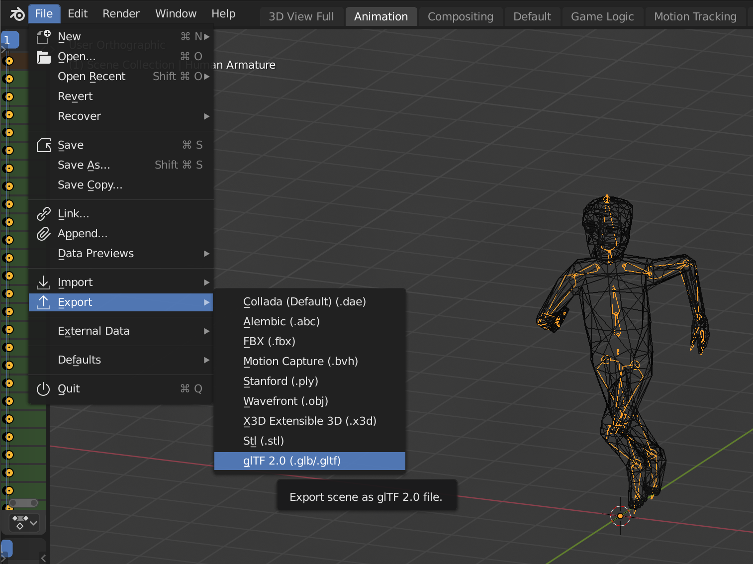 Blender UI - glTF export