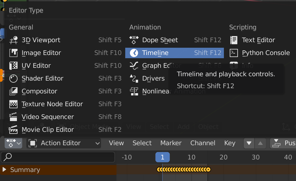 Blender UI - Timeline Menu